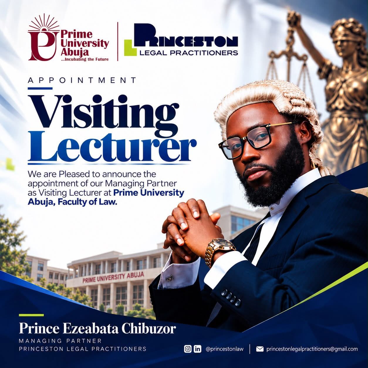 Visiting Lecturer at Prime University Abuja — event flyer